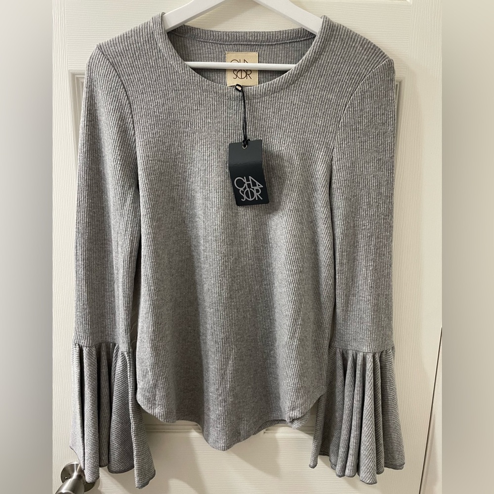 Chaser for REVOLVE NWT Peplum Ribbed Top Long Bell Sleeve and Curved Hem